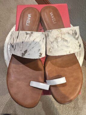 Vaneli leather/fur sandals size 11